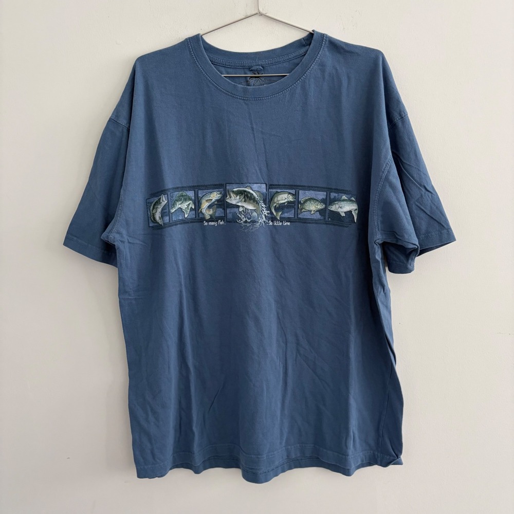 Newport Blue Mens So Many Fish So Little Time Bass Graphic T-Shirt Blue XXL